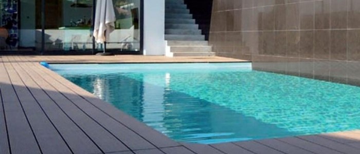 Pool with wooden decking